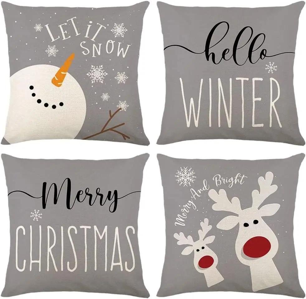 Christmas Pillow Covers 18x18  Holiday Grey Throw Pillows Cushion Set of 4  Outdoor Xmas Pillow Case